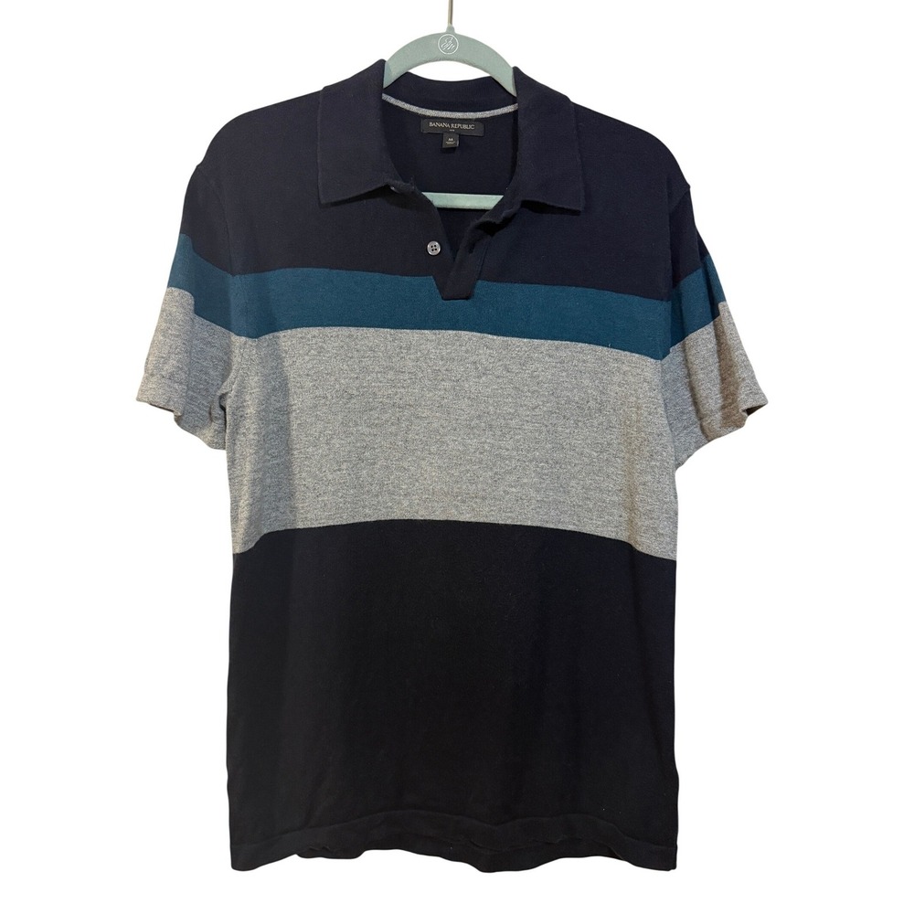 Banana Republic Polo Shirt Men Medium Colorblock Knit Smart Casual Dark Academia